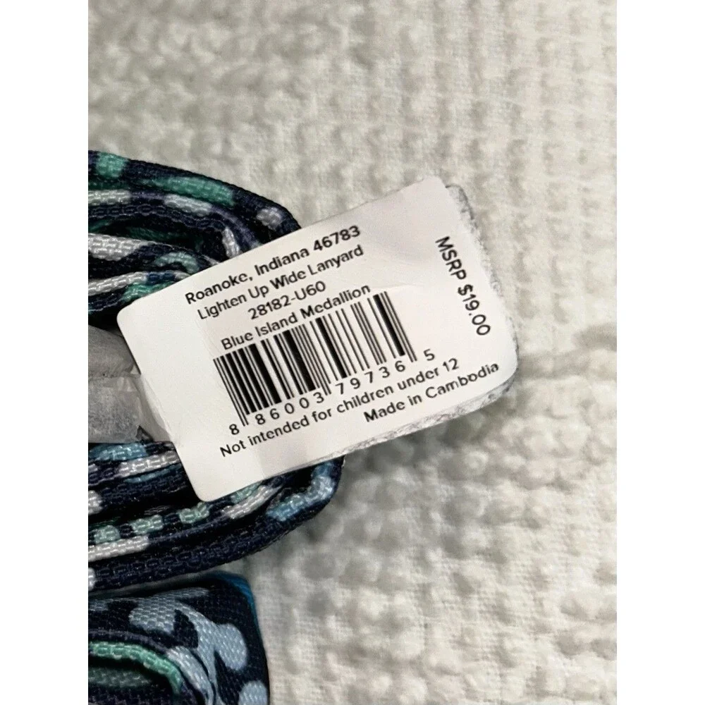 Vera Bradley Lighten Up Wide Lanyard Blue Island Medallion NWT ID Key Clip